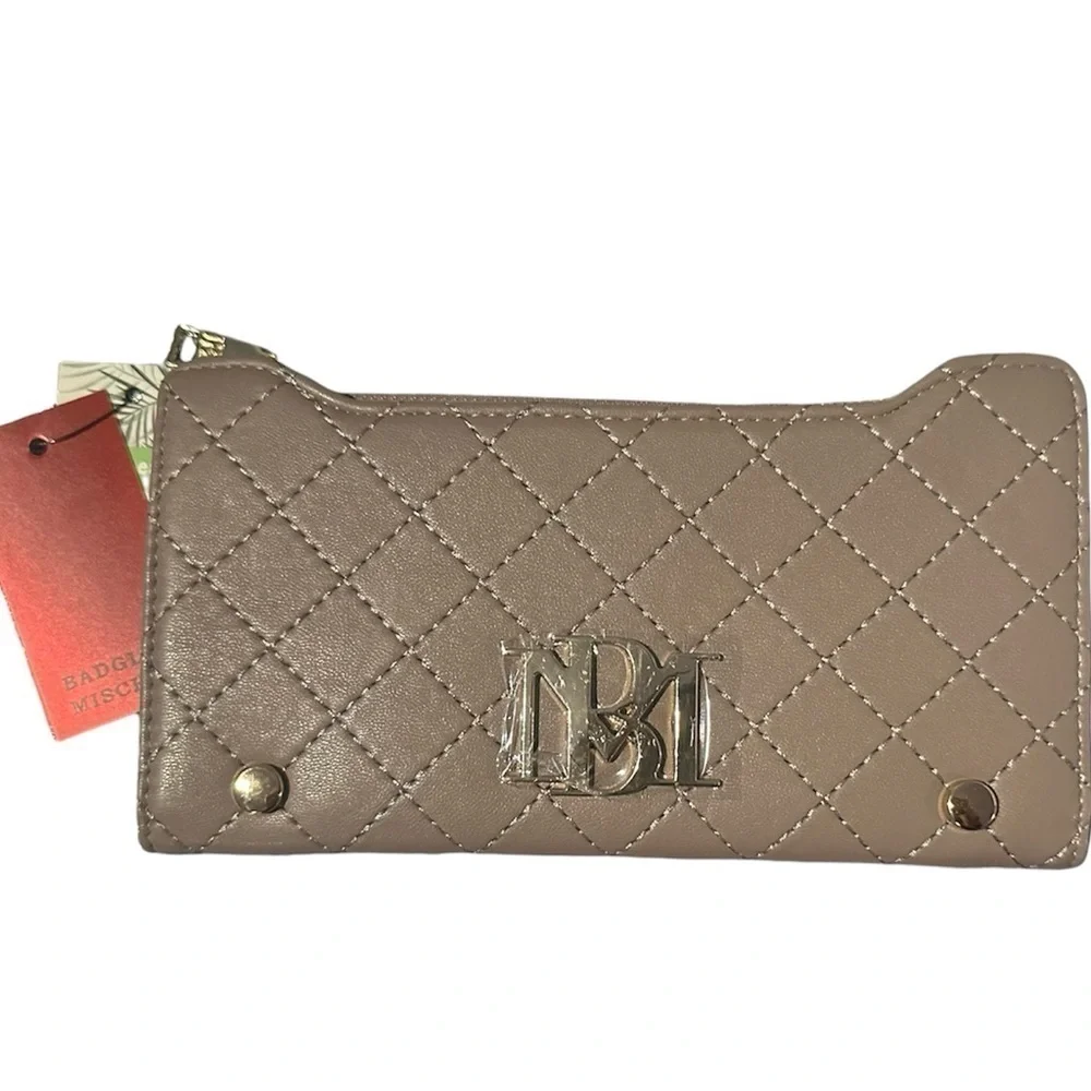 BADGLEY MISCHKA Quilted Long Card Wallet - Taupe MSRP-$59